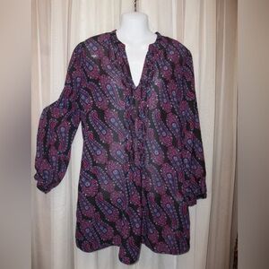 Chadwicks Black and Purple Paisley Blouse Size XL